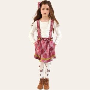 Matilda Jane Girls You & Me Brushed Flannel Overall Plaid Skirt Size 8 Preppy